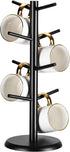 Lorbro Coffee Mug Tree with 8 Hooks, Bamboo Countertop Mug Stand, Kitchen Organizer Storage Stand (Black)