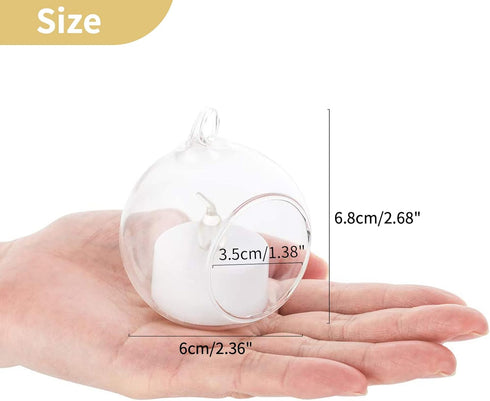 NUPTIO Set of 12 Hanging Glass Globe Candle Holders with LED Tea Lights - 2.36 inch Clear Votive for Party Decoration