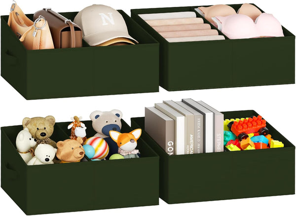 DIMJ Large Closet Shelf Organizer Bins 4 Packs with Handles and Divider,