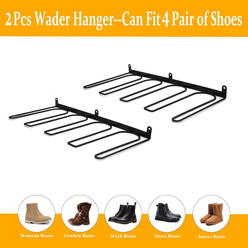4 (2-Pack) Wall-Mounted Boot Rack Organizer for Tall Boots - Pair Metal Boot Organizer Including Wader Hangers, Perfect