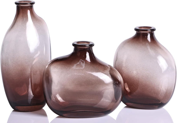 Set of 3 Amber Glass Bud vases, Vintage Small vases for Home