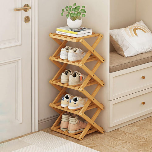 YYW Shoe Rack, Foldable Bamboo Shoes Shelf, Freestanding Shoe Storage Organiser for