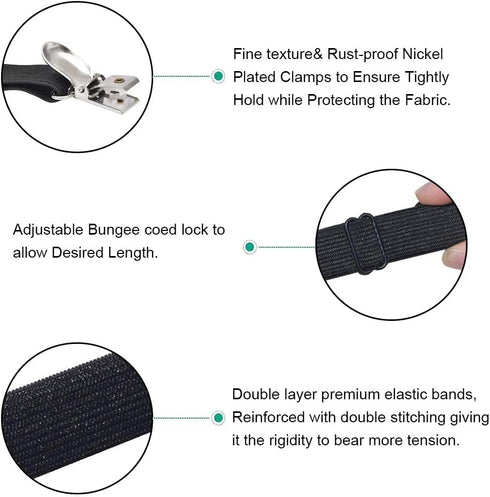 Adjustable Bed Sheet Straps Clips, Elastic Mattress Sheet Fasteners Holder and Suspenders, Grippers to Hold Sheet, Mattress, Sofa, Couch, Table Cloth, Ironing Board Cover, 8Pcs, Black