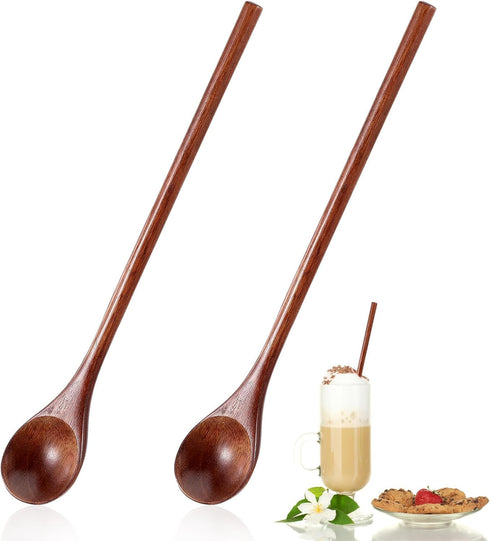 4 Spoon,7.8 Inch Pcs Long Wooden Spoon,Wooden Honey Wood Mixing Spoons for Coffee,Wood Spoons for Eating