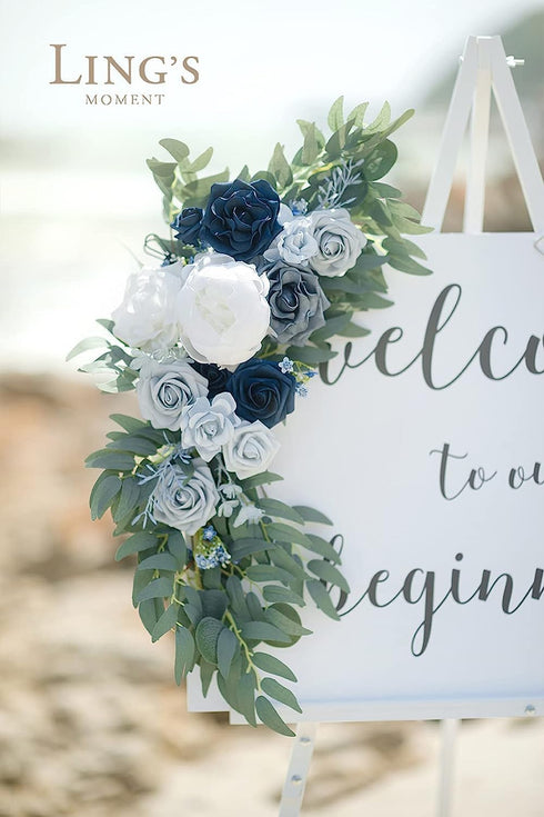 Ling's Moment 25pcs Fake Gardenia Blue Flowers, Artificial Flowers with Stem for DIY Wedding Decorations