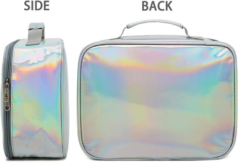 FlowFly Kids Lunch Box Insulated Soft Bag Mini Cooler Thermal Meal Tote Kit for Girls, Boys, Silvery