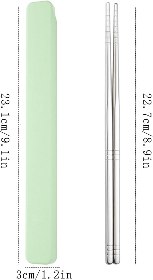 Metal Chopsticks 1 Pair Reusable Chopsticks Stainless Steel Chopsticks with Pull Design Case Portable Utensil for School Home Office Camp Travel Bento Box (Green)
