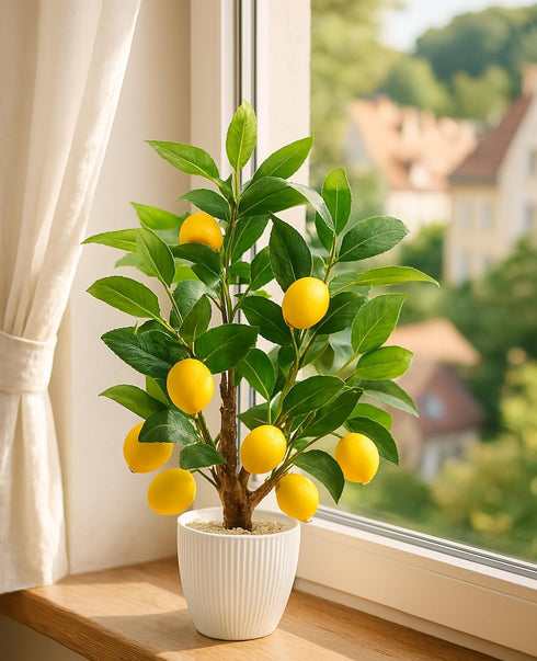 18 AceList Artificial Lemon Tree with White Pot, Faux Citrus Plant for Kitchen, Bathroom, Office or Shelf Decor