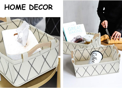 Small Storage Baskets, Toy Storage Organizer Rectangle Basket, Decorative Storage Basket with Wooden Handles