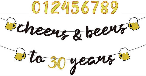 Interchangeable Numbers Cheers & Beers Banner, Cursive Beer Birthday Sign for Party Decorations
