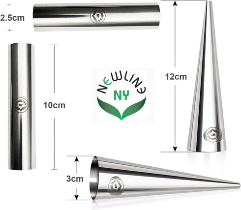 NewlineNY Stainless Steel 10 Pcs FROMAGE POURERS TUBES SET, 6 Circular + 4 Cone Cannoli Forms
