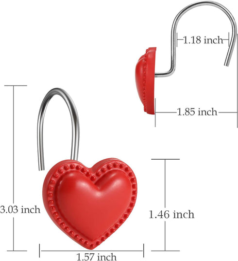 CHICTIE Red Heart Shower Curtain Hooks Rings, Set of 12 Decorative Stainless Steel Rust Resistant
