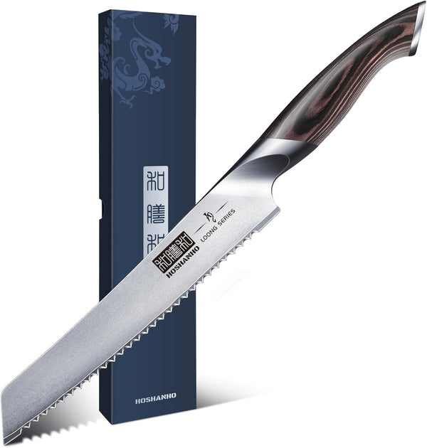HOSHANHO Bread Knife 8 inch, Japanese High Carbon Stainless Steel Serrated Bread