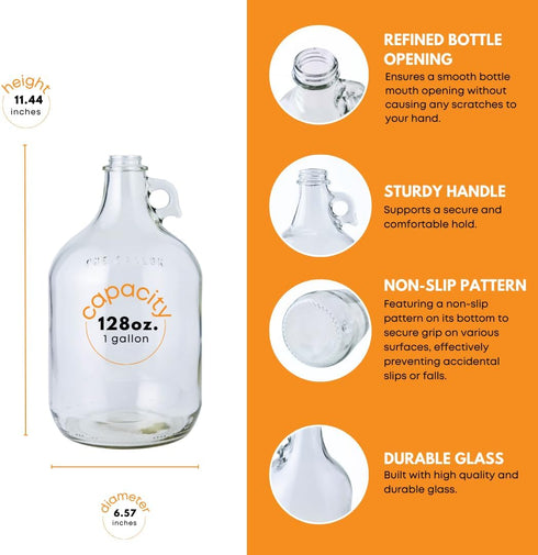 FastRack 1 Gallon Glass Jug with #6 Rubber Bungs & Twin Bubble Airlock – Clear Glass Fermenter Containers for Home