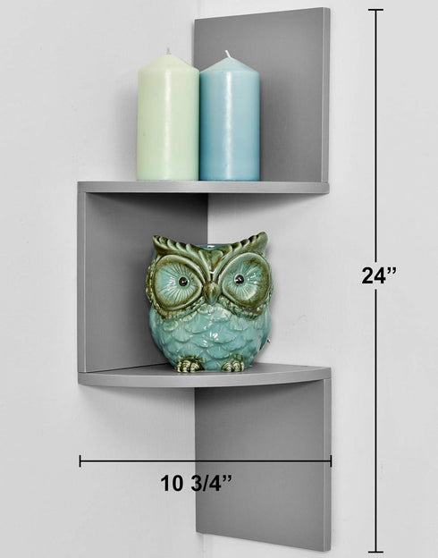 2-Tier Set Greenco Corner Shelves, Gray Finish | Floating Wall-Mounted Home Decor | Corner Wall Shelf | Living Room