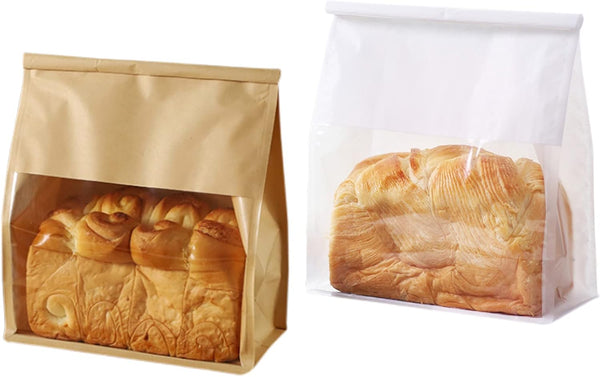 Pack of 50 Paper Bread Bags, Large Bakery Storage Bags with Window for Home Sourdough Bread Packaging