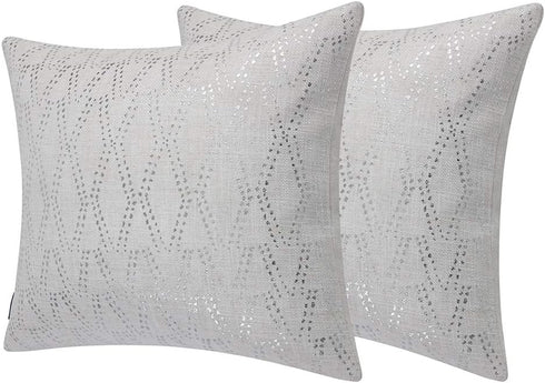 Silver Couch Throw Pillow Cover 1pc 20X20inch Ecru White Textural Linen Look Metallic Print Rhombus Decorative