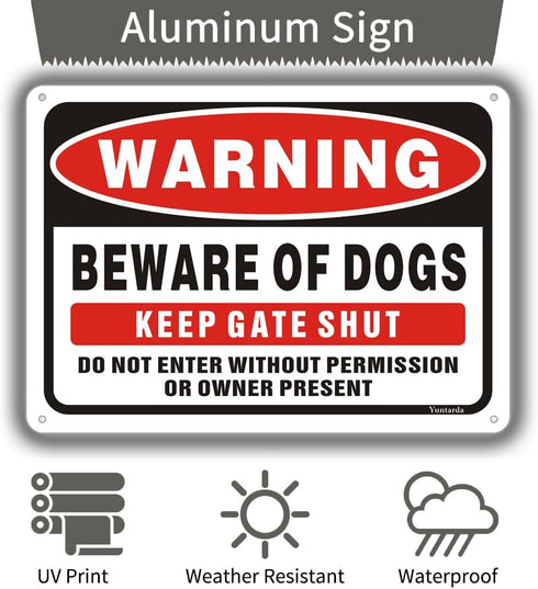 Yuntarda 2-Pack Beware of Dog Signs for Fence, 10"x7" Do Not Enter Keep Gate Shut Reflective Metal Sign