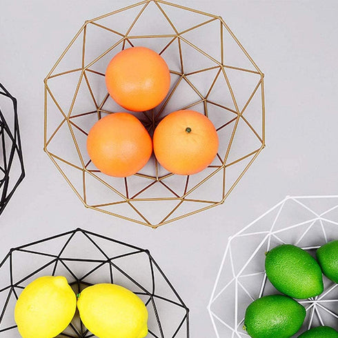 Geometric Metal Wire Fruit Bowl, Iron Arts Storage Basket for Kitchen Counter (Gold)