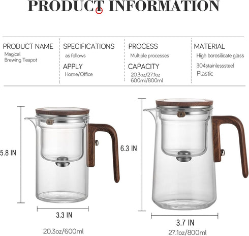 800ml/27.1oz Enchant Tea Pot - Witchcraft Magic Glass Teapot, Magnetic Water Separation Design, Borosilicate Infuser