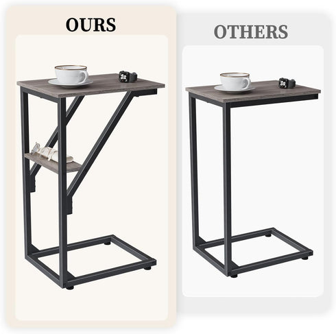 NEFROM ET-D-GY1 C-Shaped End Table, Small Couch Side Table, Sofa TV Tray Table for Living Room, Bedroom, Bedside