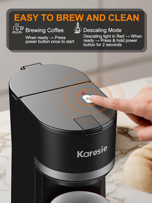 6-12 oz 5.5" Reminder,Black,9.45 Inches Single Serve Coffee Maker for K-Cup and Ground Coffee, Fast Brew, Brew Sizes