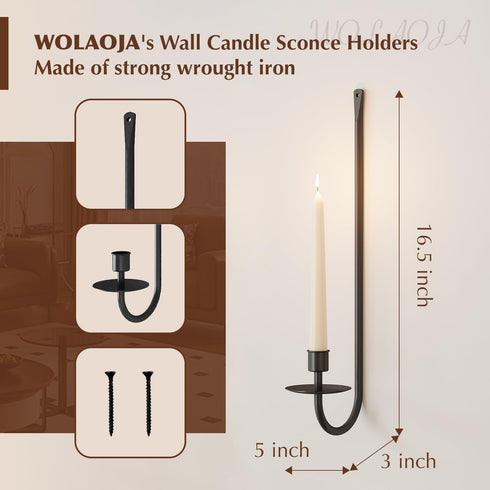 Set of 2 Metal Wall Candle Sconce Holders, Black Modern Wall Candle Holders for Living Room, Farmhouse, Fireplace,