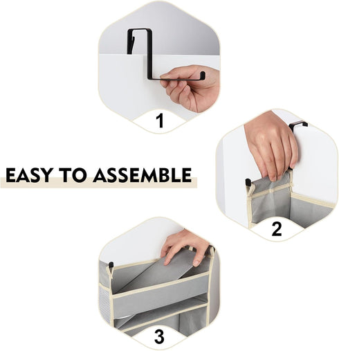 Over The Door Hanging Organizer with 6-Shelves and 12 Side Pockets for Bathroom and Bedroom, Grey