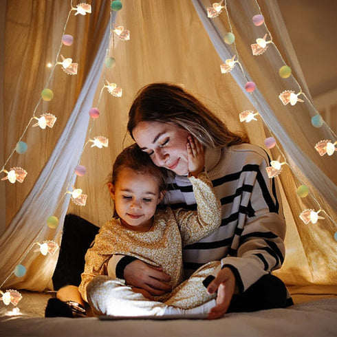 ChiRee 9.85FT Unicorn String Lights Cute Pom Poms Fairy LED String Lights Battery Operated with Timer Decor Lights
