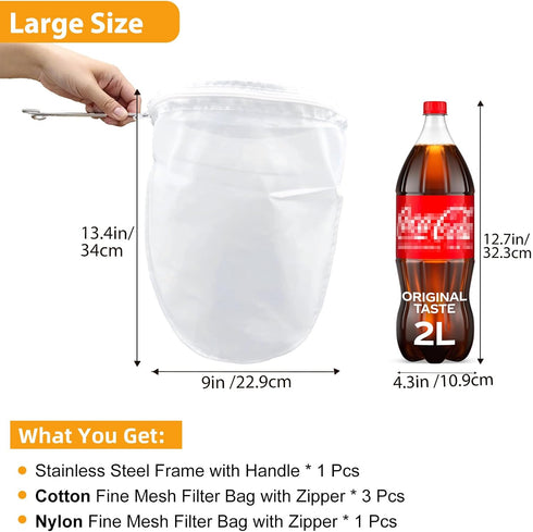 Esuduky 5 Pcs Premium Ultra Fine Mesh Strainer Bags with Stainless Steel Handle, Reusable Nut Milk Bags, Cheese Cloths