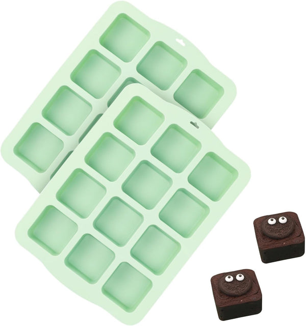 Silicone Brownie Pan with Dividers, 2 Set Non-Stick Baking Molds for Brownie Bites, Fudges, Keto Fat Bombs (12-Cavity)