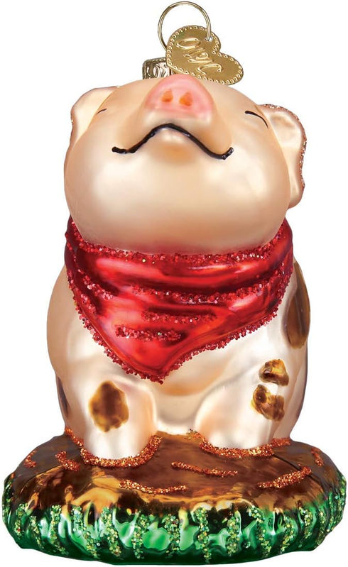 Old World Christmas Piggy in The Puddle Ornament, Pink