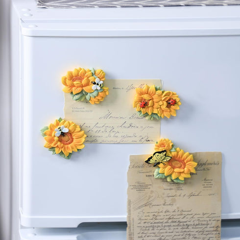 3D Resin Flower Fridge Magnets with Sunflower, Butterfly, and Ladybug Pattern for Home Refrigerator Office Display Board