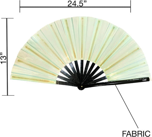 Frost Bite White Mint Fluid Hand Fan - Iridescent Festival Gear, Exclusive Rave Accessory