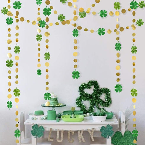 Cheerland Green Shamrock Garland - St Patricks Day Decorations, 52Ft Hanging Streamers