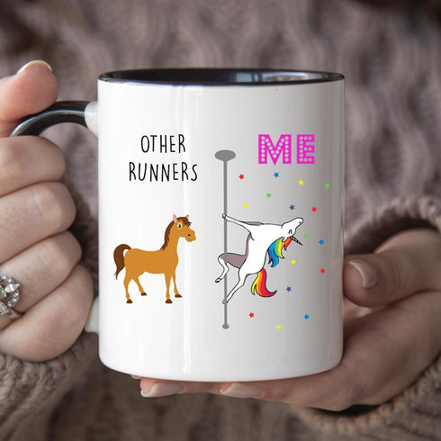 YouNique Designs 11 Ounces Running Coffee Mug, Unicorn Mug, Gifts for Women, Half Marathon Runners (Black Handle)