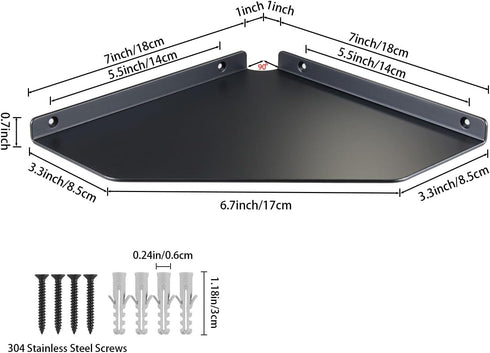 YUjieSTC 8 Inch Black Floating Corner Shelf Wall Mounted, Triangle Storage Shelf for Kitchen, Speakers, Wine, Decor