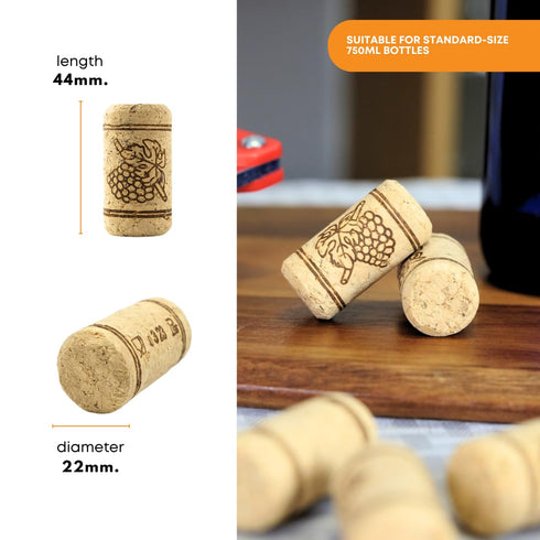 FastRack Bag of 100 #8 Straight Wine Corks, 1.73" x 0.87" (44 mm x 22 mm), Beige, Bottle Stoppers