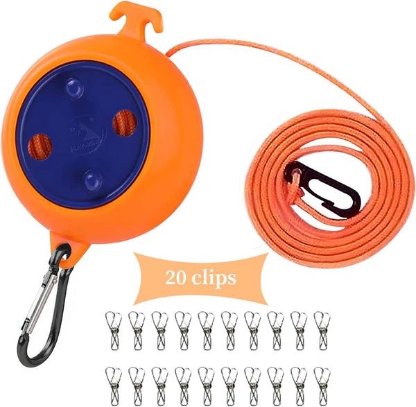 Portable Travel Clothesline Cord, Adjustable 33ft Camping Clothes Line with 20Pcs Windproof Clothespins