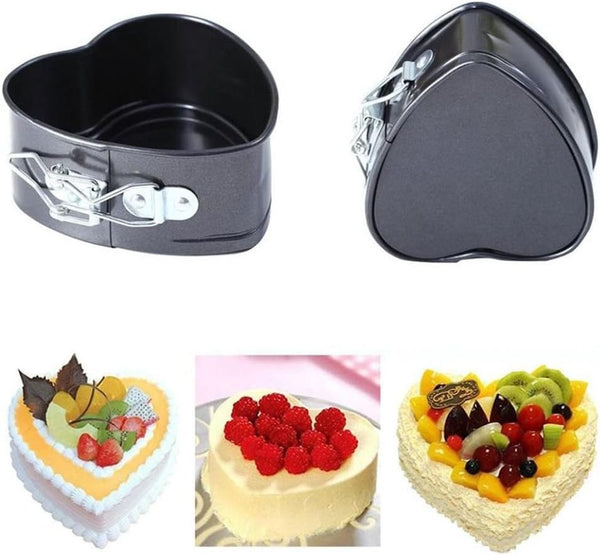 TXIN Love Heart Shape Springform Pan, Mini 4 Inches Non-Stick Carbon Steel Cake Pan, Set of 2