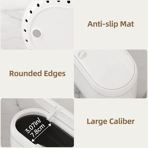 5 Countertop PAVSTINE Mini Trash Can for Desk with Rolls of Trash Bags, Small Press-Top Garbage Bin, Removable Waste