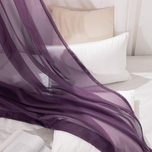 MIULEE 2 Panels Solid Color Plum Purple Sheer Curtains, Elegant Grommet Window Voile Panels for Bedroom Living Room