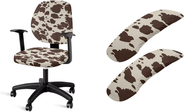 Brown Cow Print 4 Pcs Office Rotating Armchair Cover Set, Lightweight Dustproof Swivel Office Computer Gaming Chair