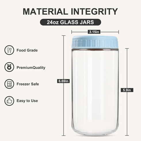 24oz 8 SHOWIN Overnight Oats Containers with Lids, Glass Jars with Lids pcs, Light Blue, Wide Mouth Mason jars