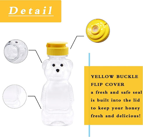 BWESOO 2Pcs 8 Oz Yellow Plastic Bear Honey Bottle Jars, Empty Honey Squeeze Bottle with Flip-top Lid for Storing