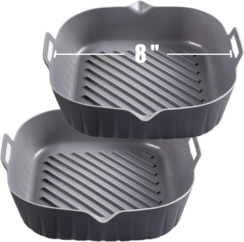 Silicone Liners Square 8 Inches for Air Fryer, 2 Pcs Non-stick Food-grade Reusable Baking Tray Accessories