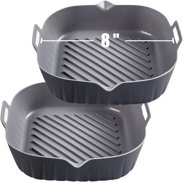 Silicone Liners Square 8 Inches for Air Fryer, 2 Pcs Non-stick Food-grade Reusable Baking Tray Accessories