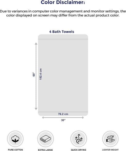 Extra Large Bath Towels by Tens, 30 x 60 Inches, 100% Cotton, Super Soft, Absorbent, Quicker to Dry, Perfect for