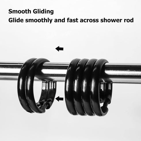 Premium Plastic Shower Curtain Rings - Easy Snap Closure Shower Curtain Hooks, O Shape, Black, 12Pcs