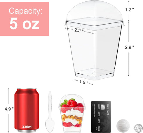 50 Pack 5 oz Kucoele Dessert Cups with Lids and Spoons, Clear Plastic Parfait Appetizer Cups Dessert Shooters Party